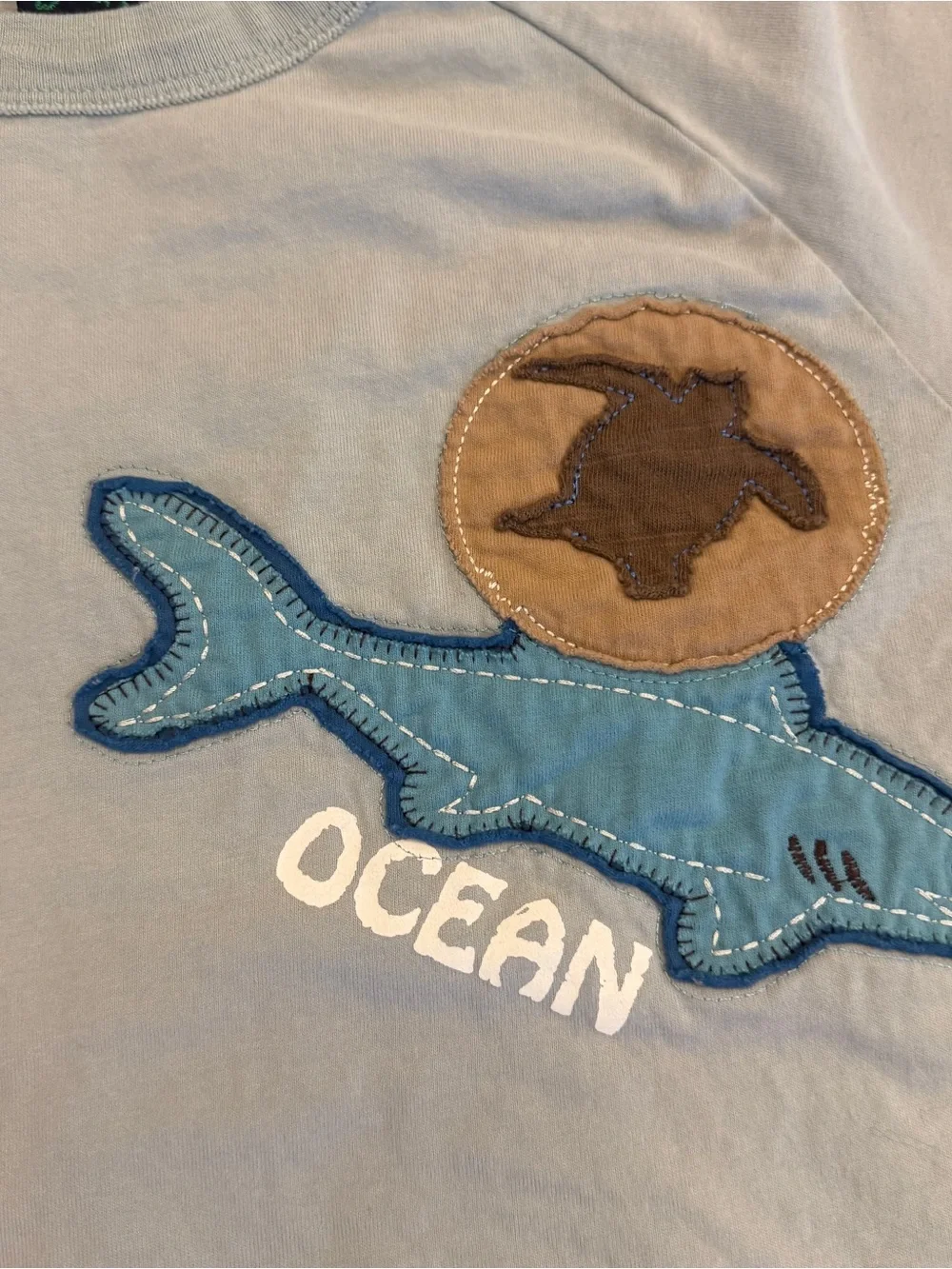 Mini Boden Boy’s 11-12 Lt Sage Green Long Sleeve Shirt with‎ Shark Appliqué EUC